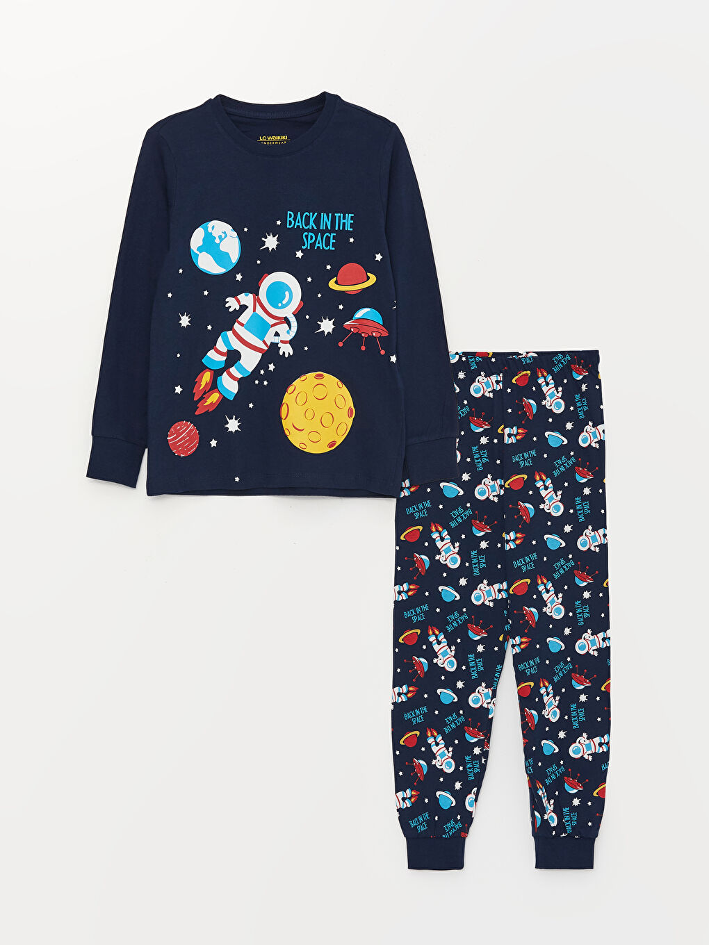 Crew Neck Printed Long Sleeve Boys' Pyjama Set