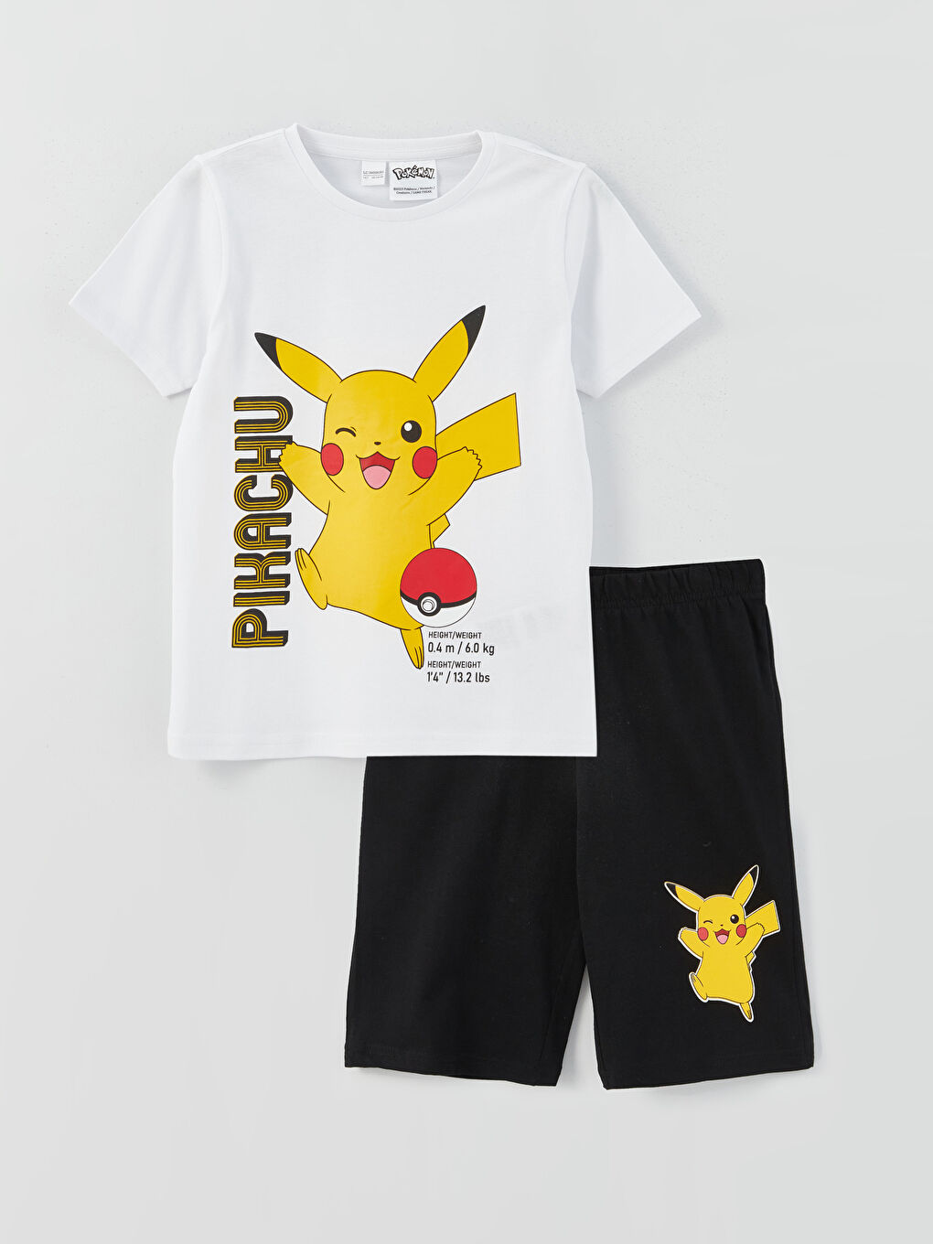 Crew Neck Pikachu Printed Short Sleeve Boys' Shorts Pyjama Set