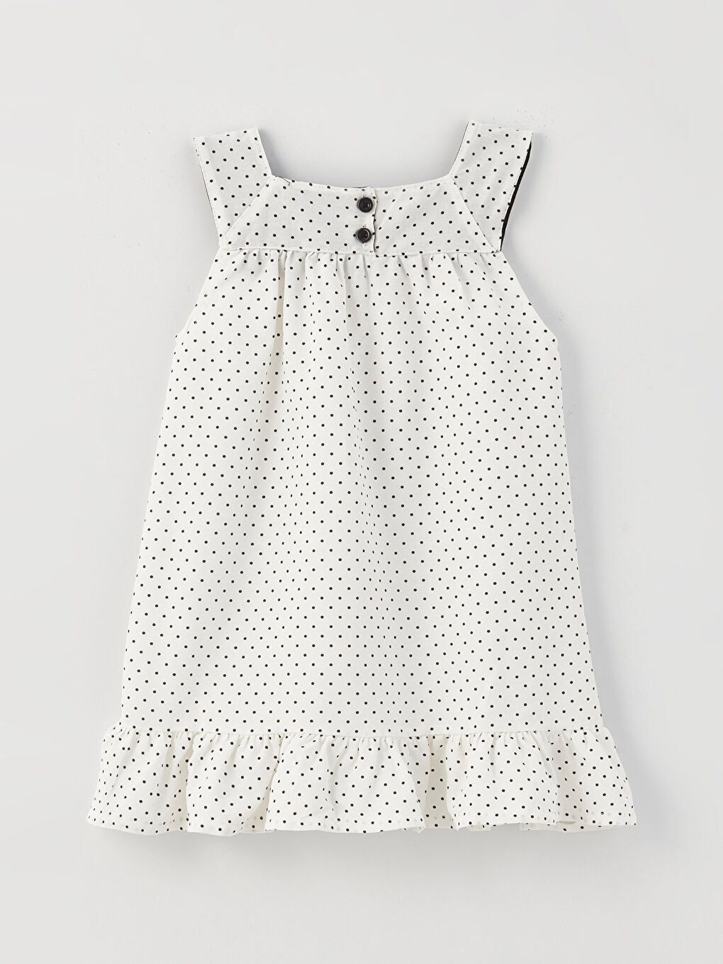 Beyaz Kare Yaka Desenli Kız Bebek Elbise-1