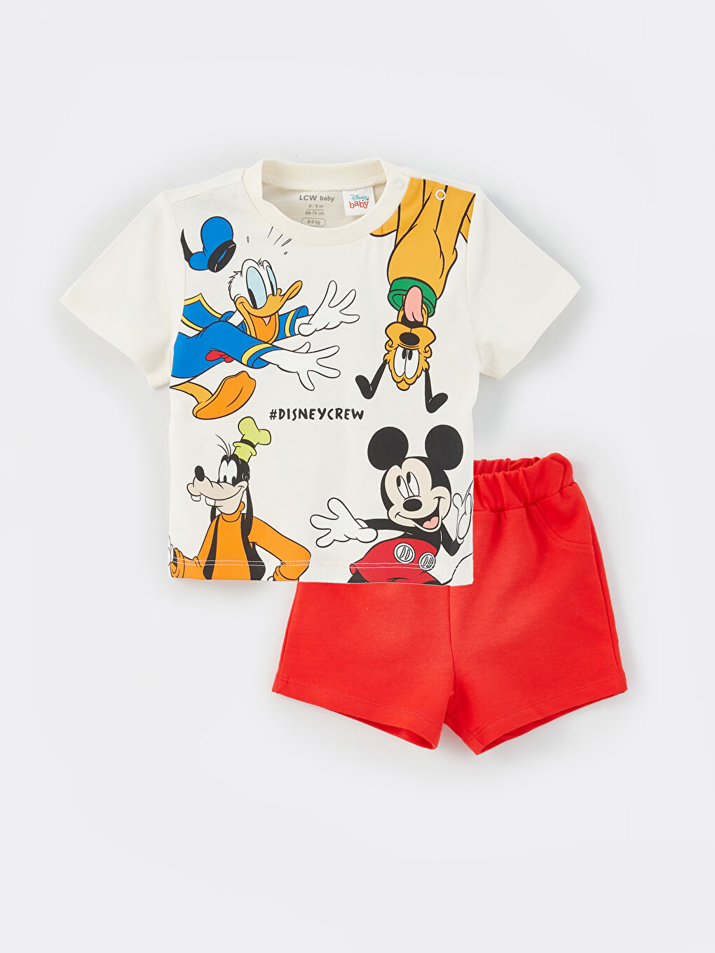 Crew Neck Short Sleeve Mickey Mouse Printed Baby Boys' T-Shirt and Shorts 2 Pack Set
