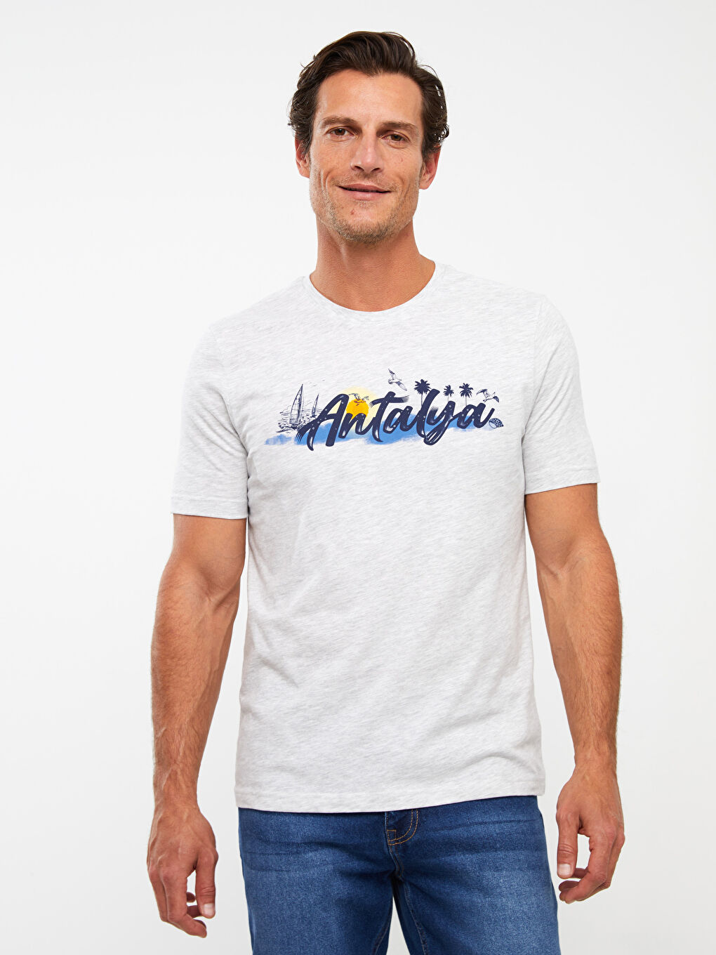 تيشيرت ياقة دائرية كم قصير مطبوع أنطاليا جيرسي للرجال-1