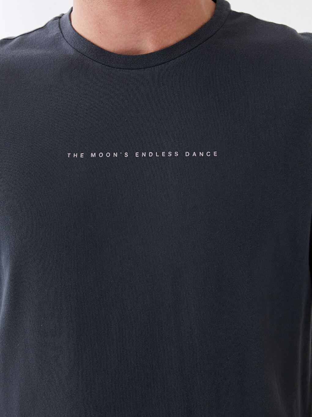 Antrasit Bisiklet Yaka Kısa Kollu Baskılı Penye Erkek Tişört-2