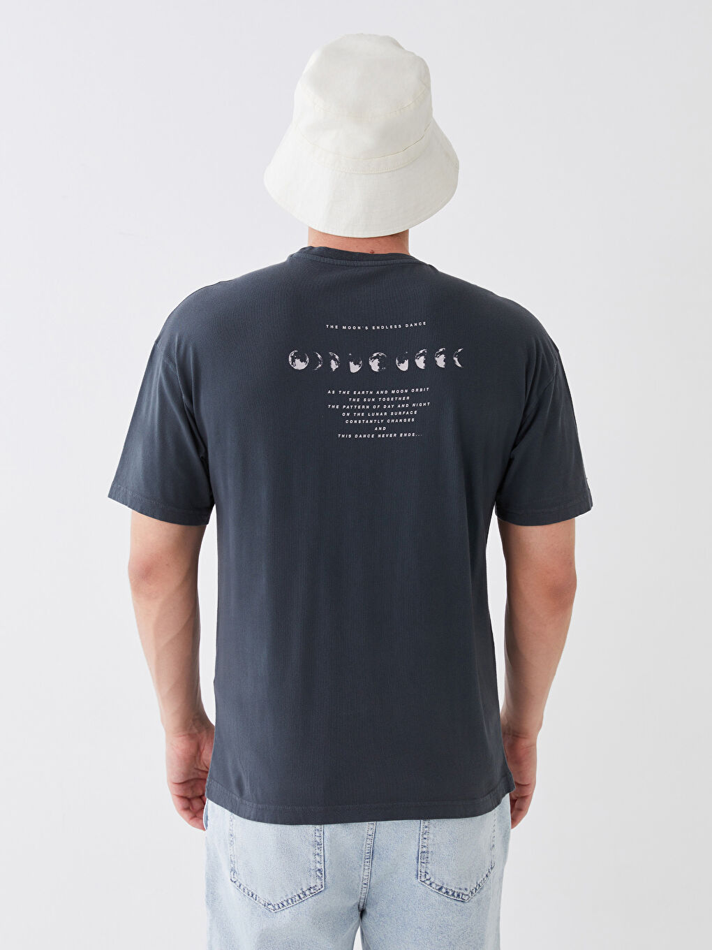 Antrasit Bisiklet Yaka Kısa Kollu Baskılı Penye Erkek Tişört-3