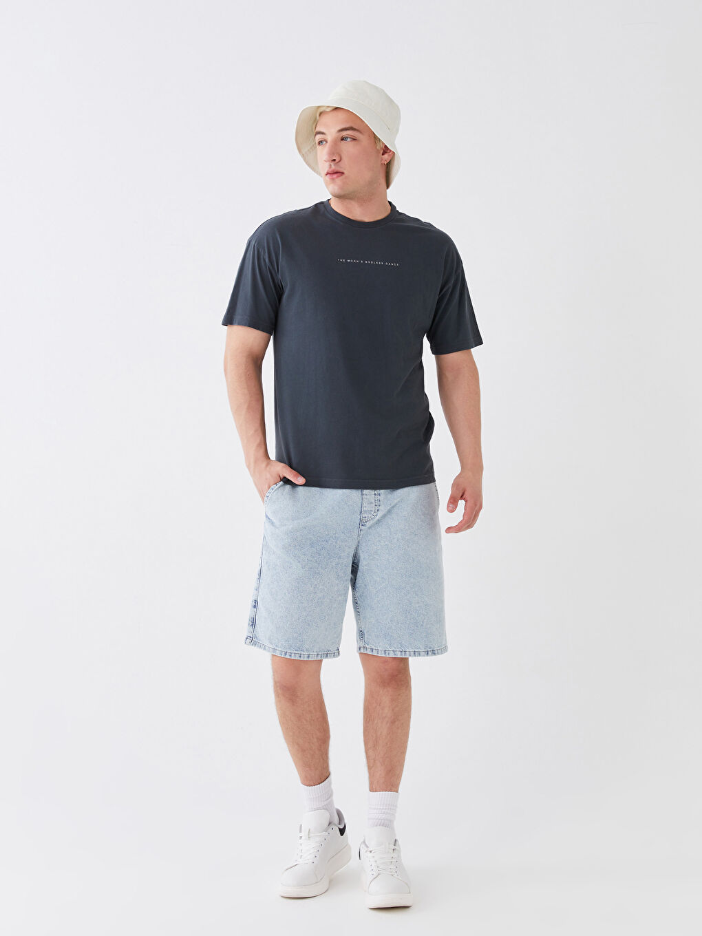 Antrasit Bisiklet Yaka Kısa Kollu Baskılı Penye Erkek Tişört-4