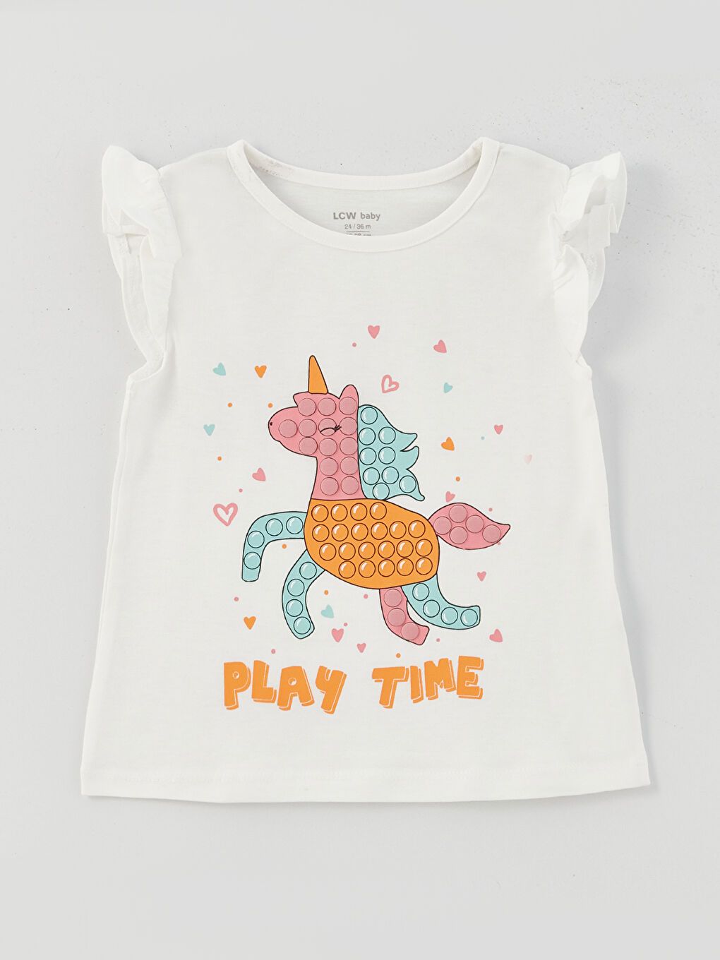 Ekru Bisiklet Yaka Baskılı Kız Bebek Atlet 2'li-2