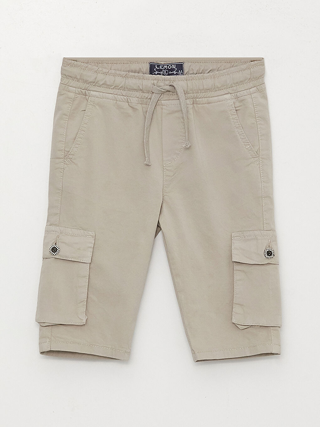 Bej Beli Lastikli Basic Erkek Çocuk Kargo Şort