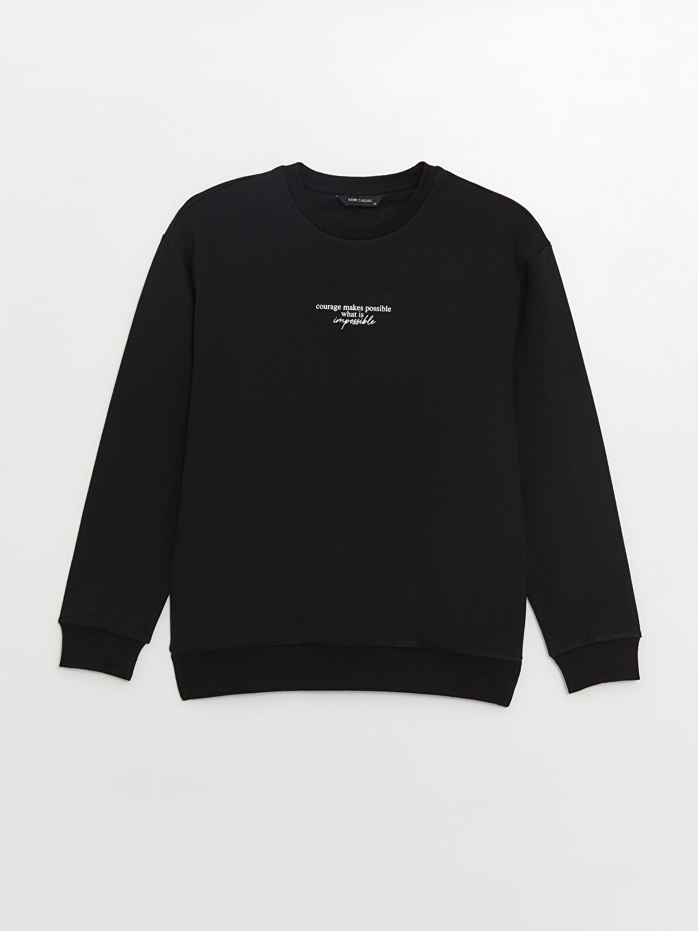 Siyah Bisiklet Yaka Baskılı Erkek Kalın Sweatshirt-5