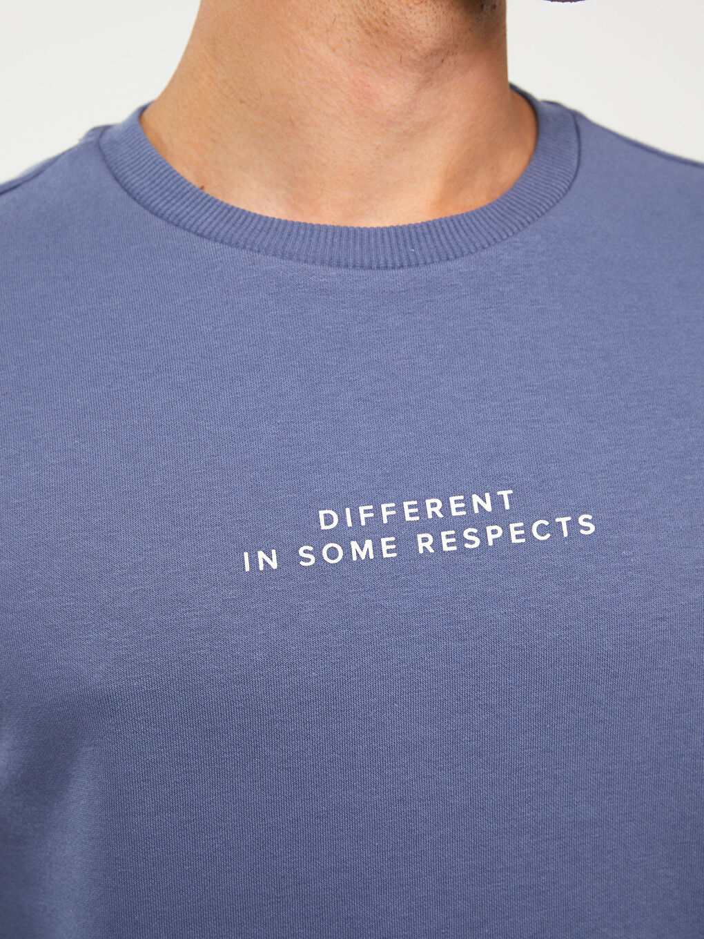 İndigo Bisiklet Yaka Baskılı Erkek Kalın Sweatshirt-3