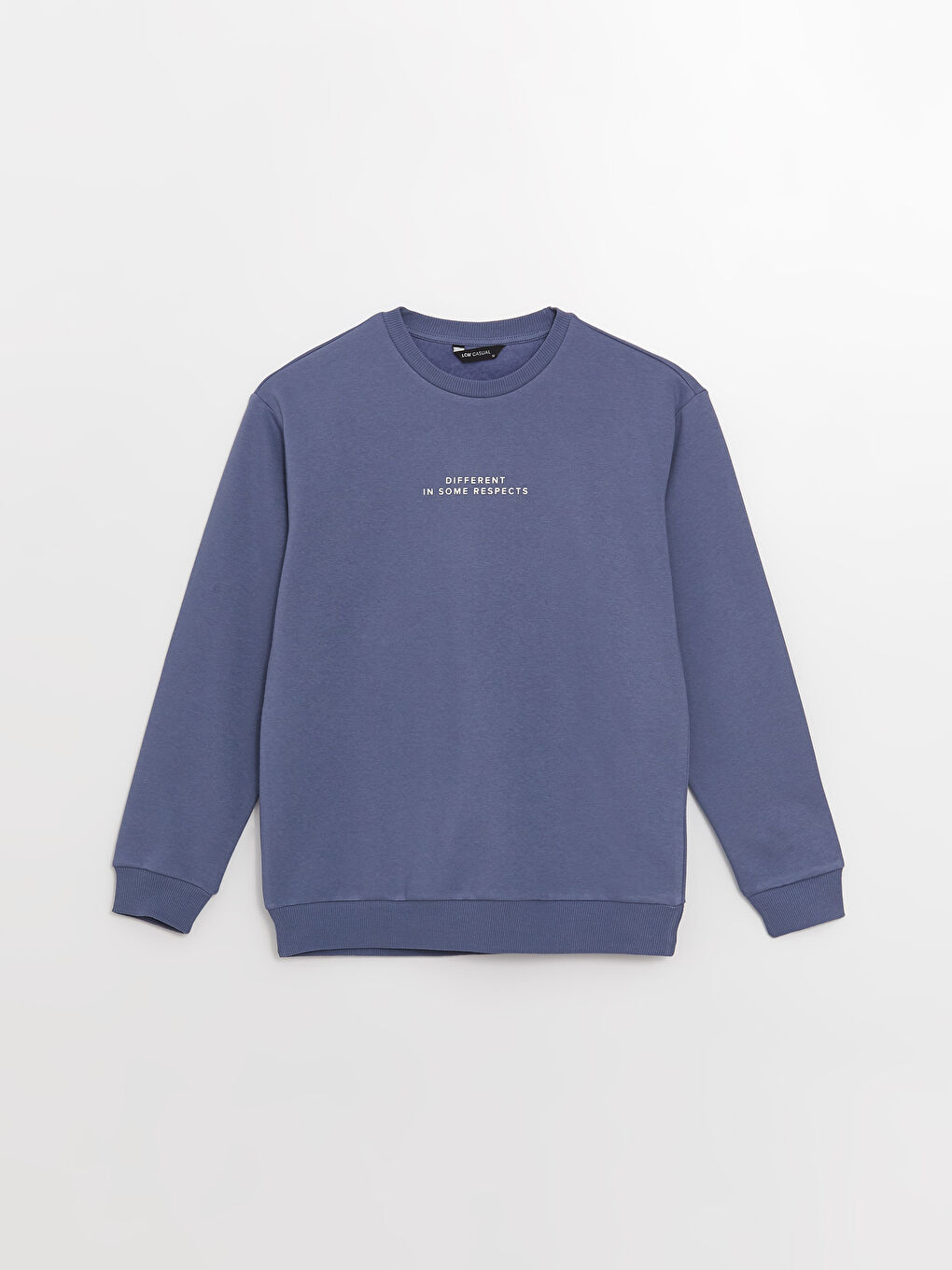 İndigo Bisiklet Yaka Baskılı Erkek Kalın Sweatshirt-5