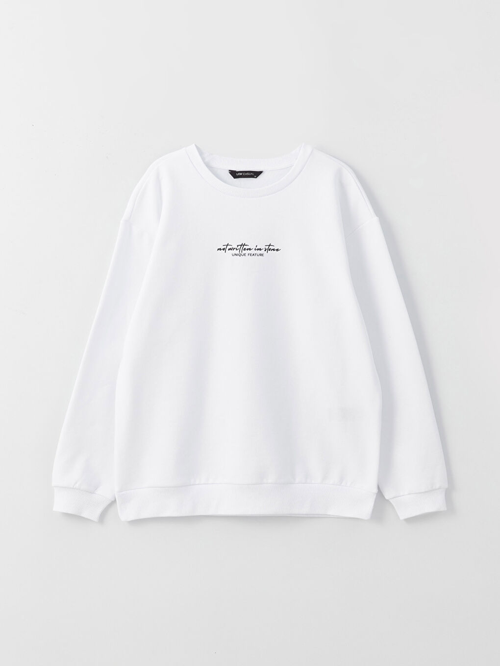 Beyaz Bisiklet Yaka Baskılı Erkek Kalın Sweatshirt-4