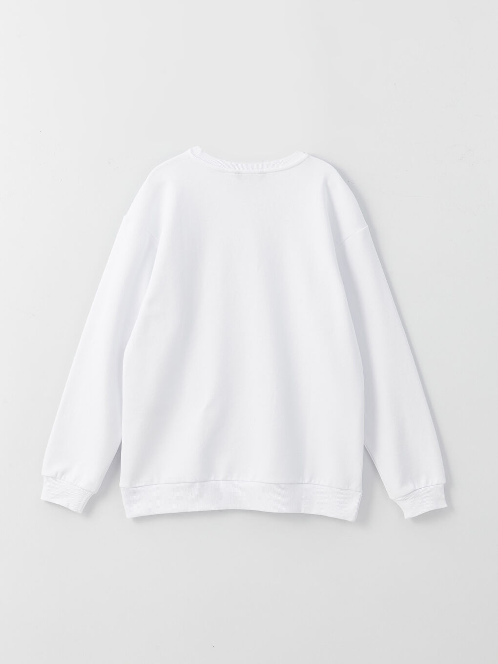 Beyaz Bisiklet Yaka Baskılı Erkek Kalın Sweatshirt-5