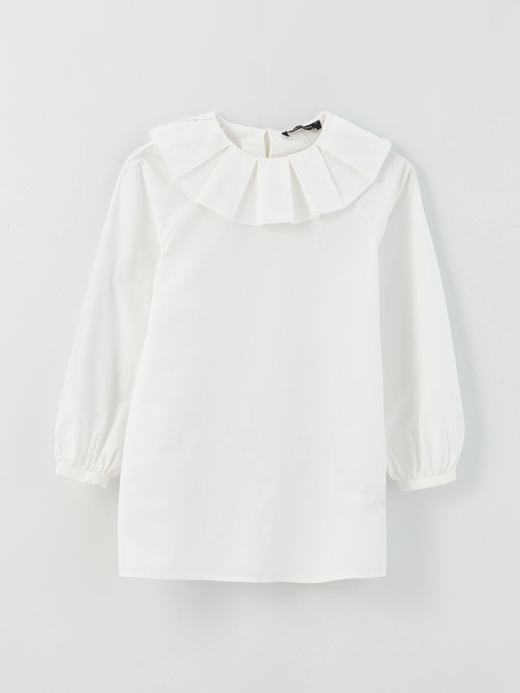 Ekru Bebe Yaka Düz Uzun Kollu Poplin Kadın Tunik-4