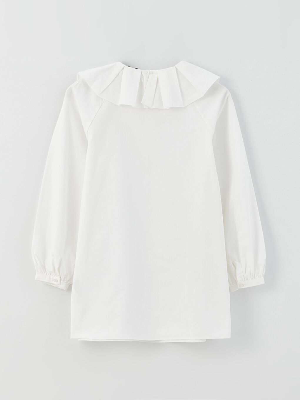 Ekru Bebe Yaka Düz Uzun Kollu Poplin Kadın Tunik-5