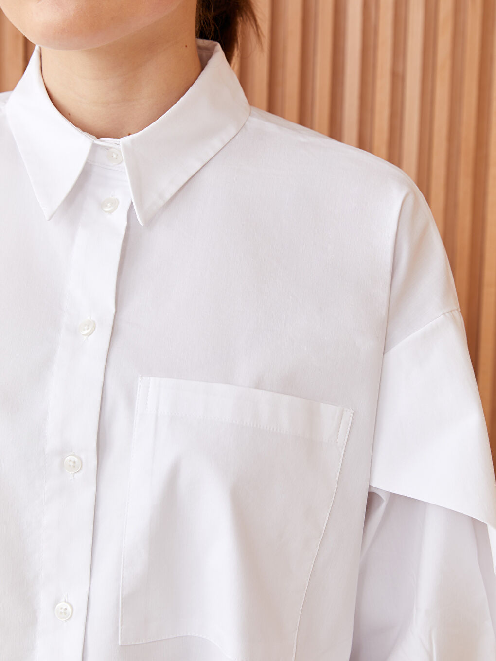 قميص تونيك سادة كم طويل واسع بوبلين للسيدات-3