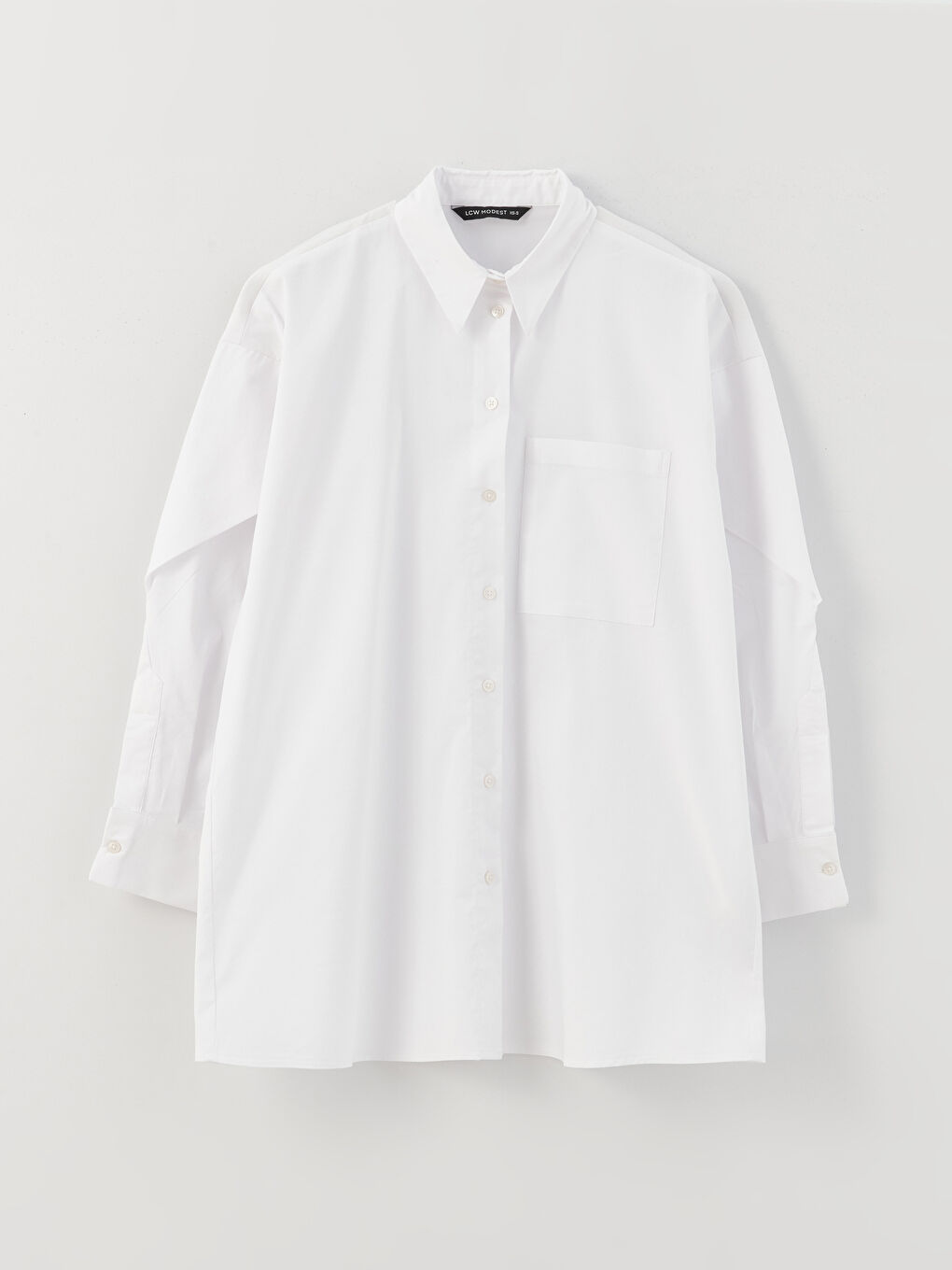 قميص تونيك سادة كم طويل واسع بوبلين للسيدات-5