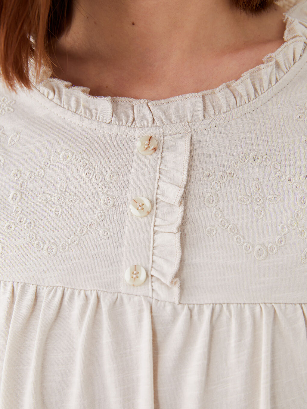 Crew Neck Embroidered Long Sleeve Women's Blouse-3