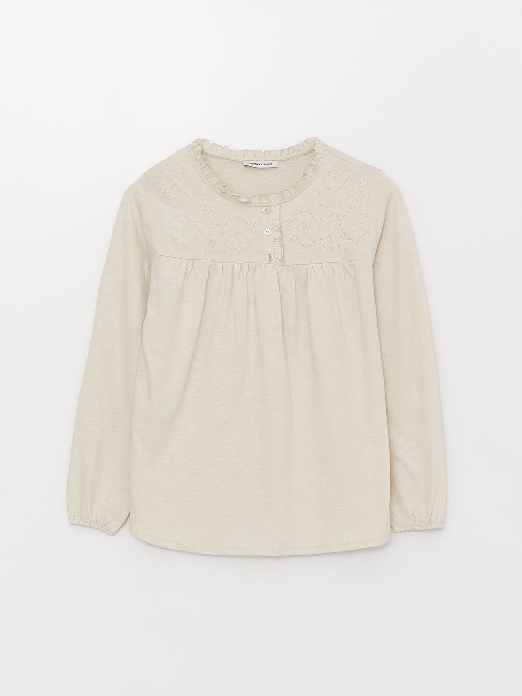 Crew Neck Embroidered Long Sleeve Women's Blouse-5