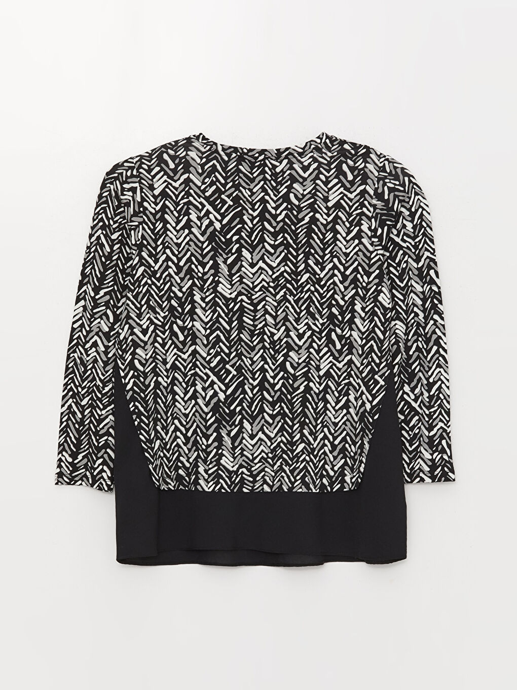 Siyah Bisiklet Yaka Desenli Uzun Kollu Kadın Bluz-6
