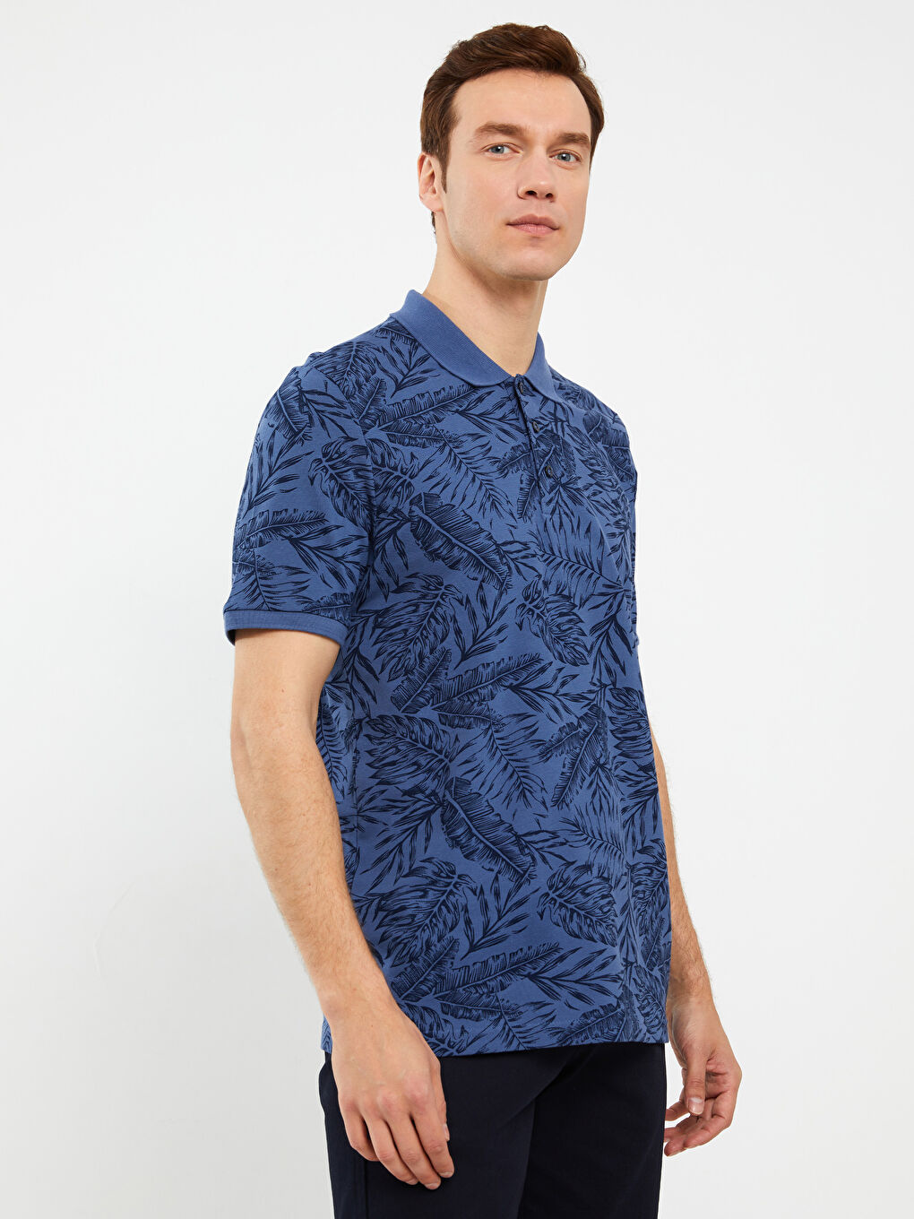 İndigo Polo Yaka Kısa Kollu Desenli Pike Erkek Tişört-1