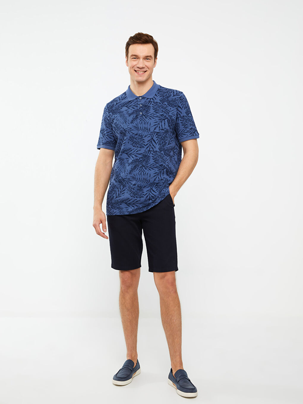 İndigo Polo Yaka Kısa Kollu Desenli Pike Erkek Tişört-2