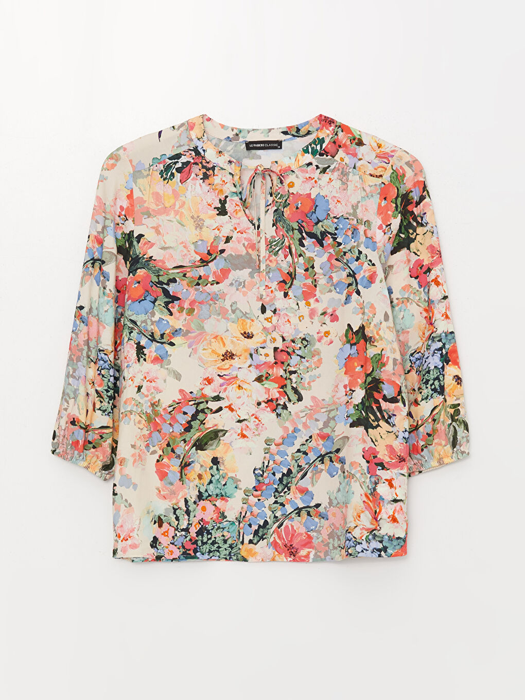 Mercan Bağlamalı Yaka Çiçekli Kadın Bluz-5