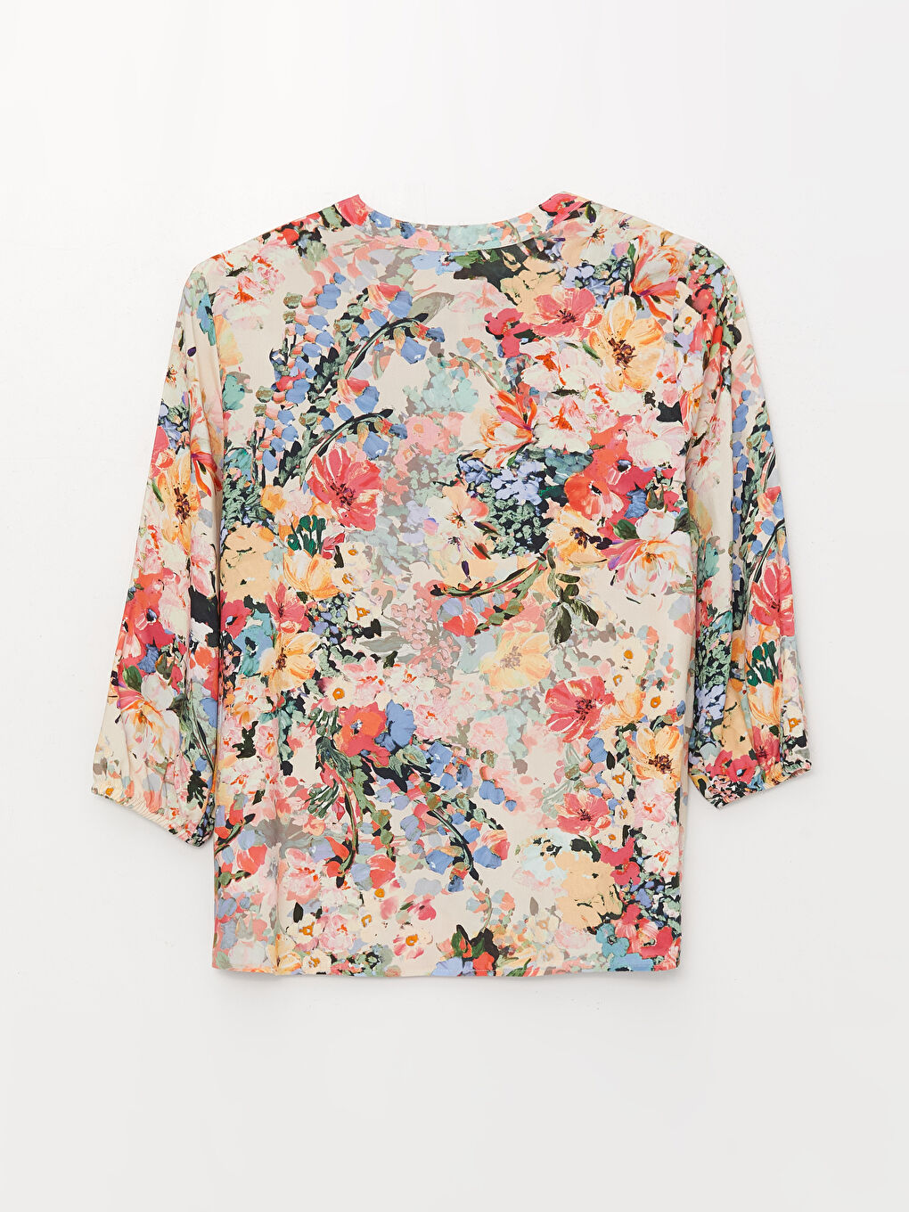 Mercan Bağlamalı Yaka Çiçekli Kadın Bluz-6