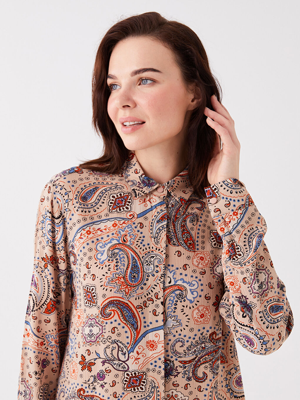 Bej Desenli Kadın Gömlek Tunik-1