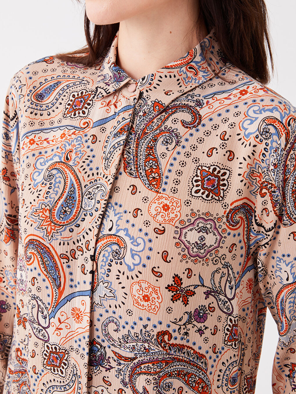 Bej Desenli Kadın Gömlek Tunik-3