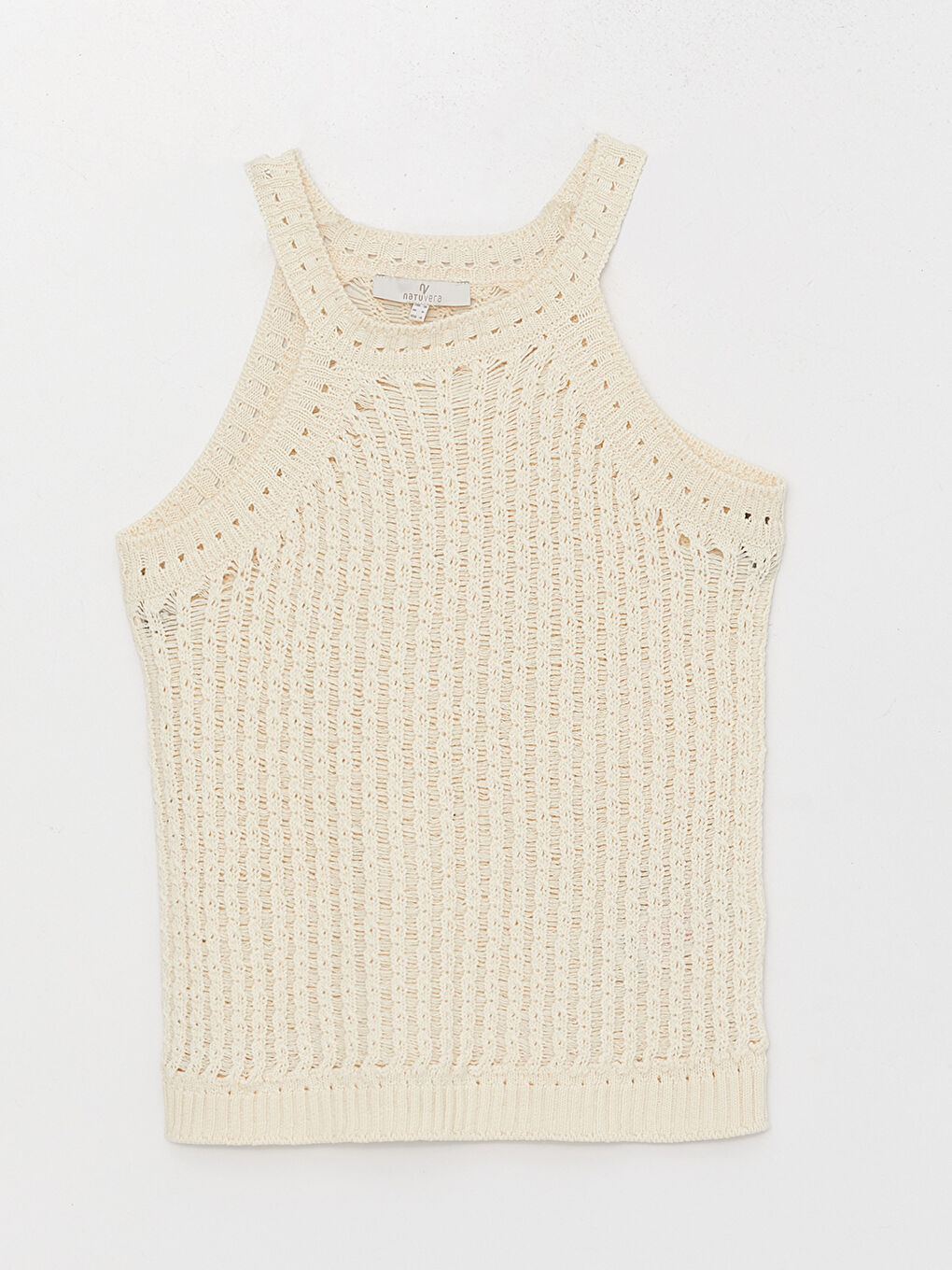 Halter Neck Self-Patterned Women's Knitwear Tank Top -S3IR11Z8-FRC