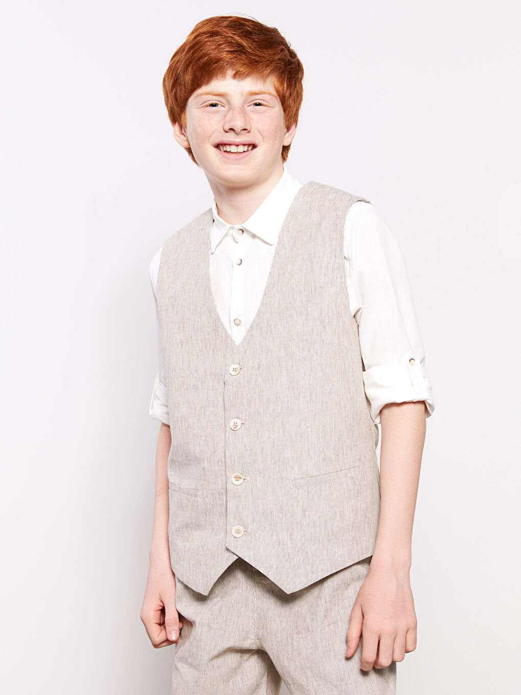 Beyaz Keten Karışımlı Erkek Çocuk 3'lü Takım-2