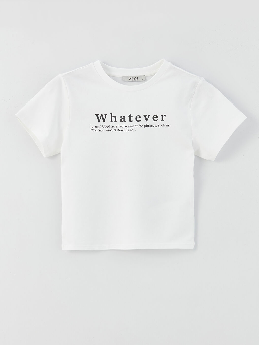 Beyaz Bisiklet Yaka Baskılı Kısa Kollu Kadın Crop-5