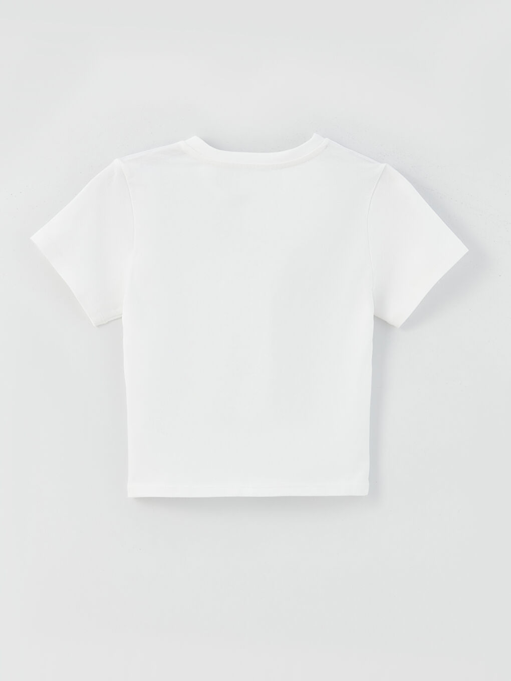 Beyaz Bisiklet Yaka Baskılı Kısa Kollu Kadın Crop-6