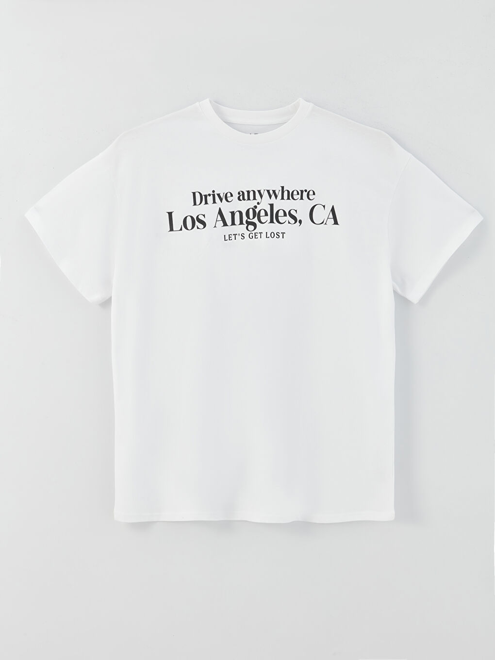 Beyaz Bisiklet Yaka Baskılı Kısa Kollu Kadın Tişört-5