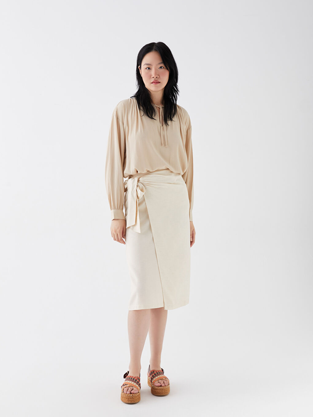 Tie Waist Straight Linen Blend Women's Skirt -S3IR60Z8-HVF