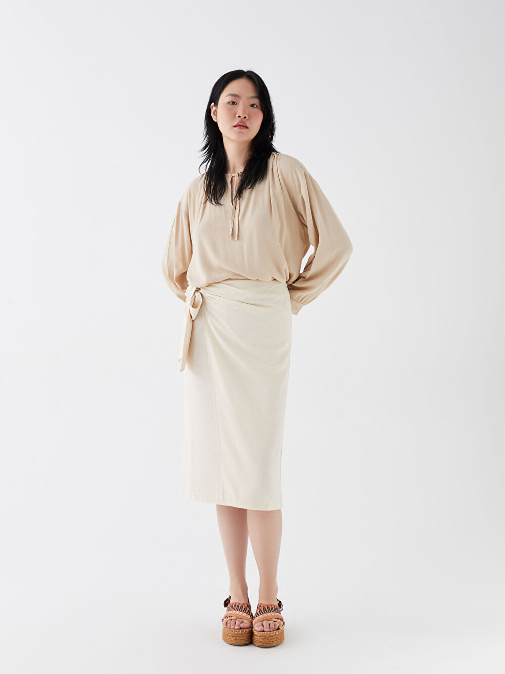 Tie Waist Straight Linen Blend Women's Skirt -S3IR60Z8-HVF