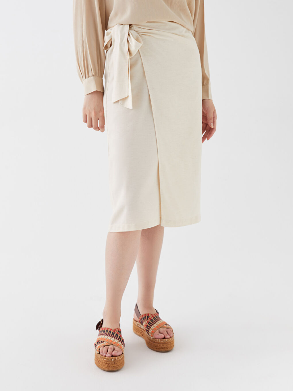 Tie Waist Straight Linen Blend Women's Skirt -S3IR60Z8-HVF