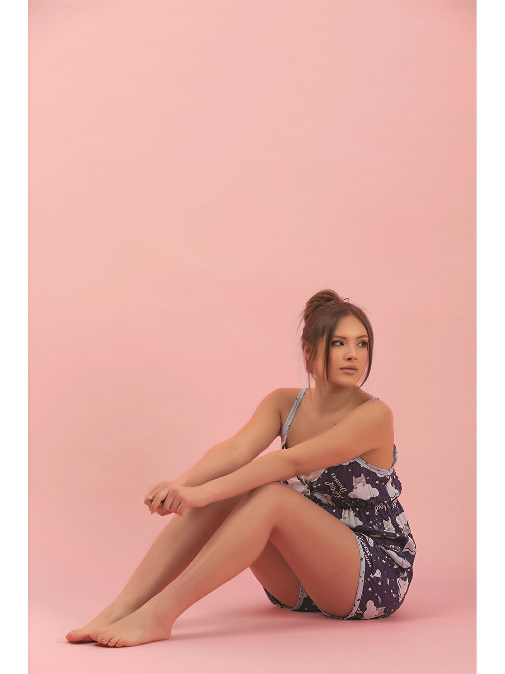 Mavi Askılı Desenli Kadın Pijama Takımı