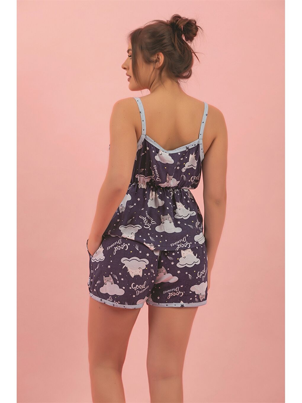 Mavi Askılı Desenli Kadın Pijama Takımı-2