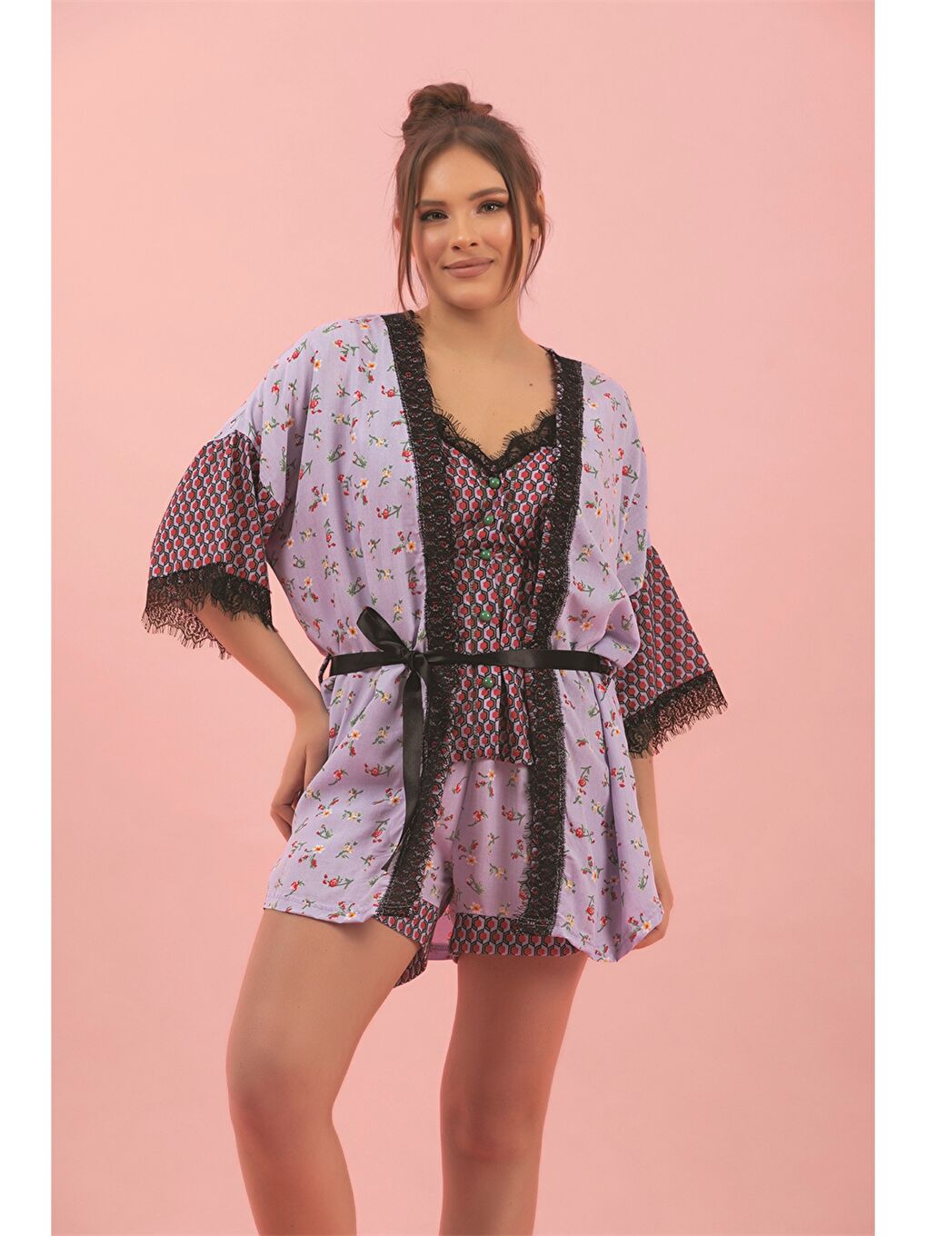 CHARME Mor Askılı Desenli Kadın Pijama Takımı