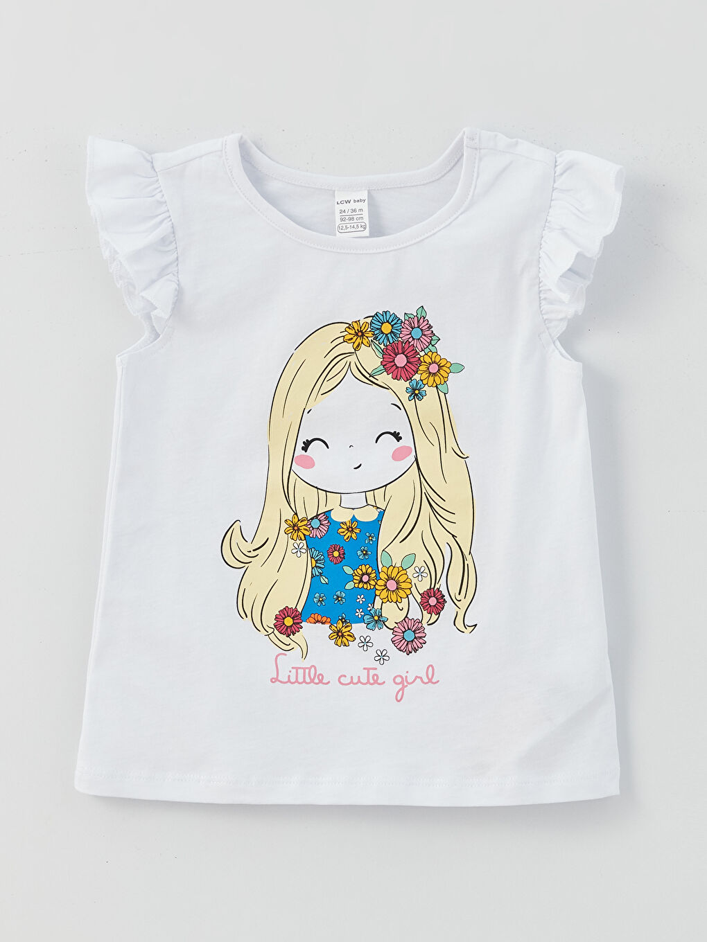 Beyaz Bisiklet Yaka Baskılı Kız Bebek Tişört ve Şort 2'li Takım-1