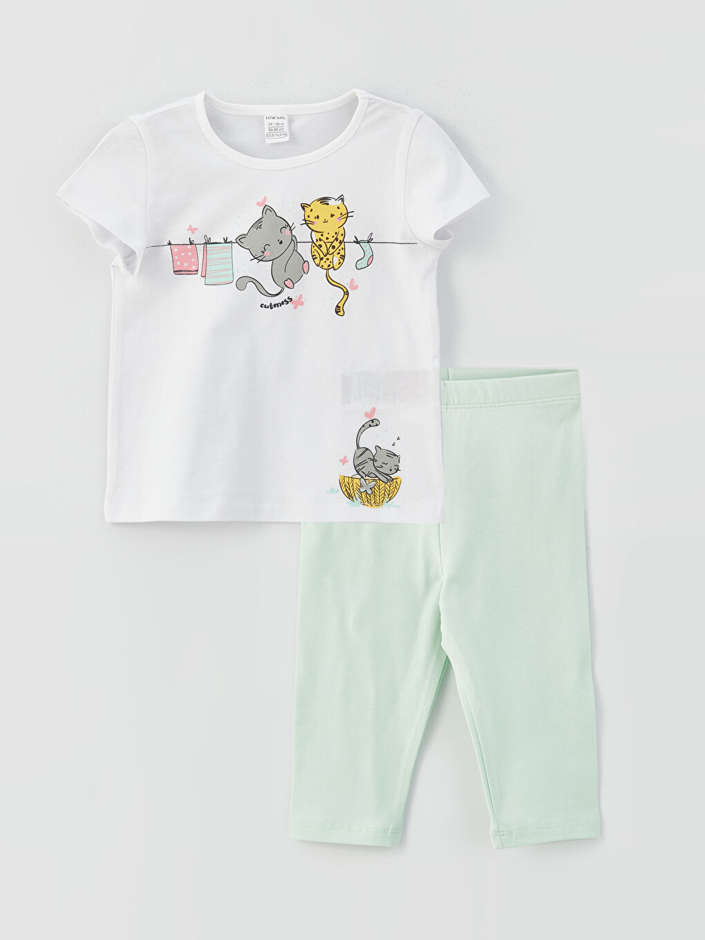 Set mit Kurzarm-T-Shirt und Leggings für Baby Mädchen mit Rundhalsausschnitt, bedruckt, 2er-Pack