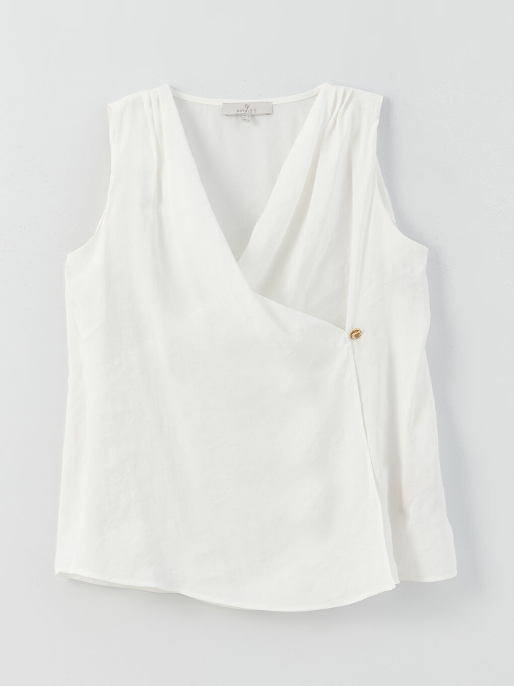 Beyaz Kruvaze Yaka Düz Poplin Kadın Bluz