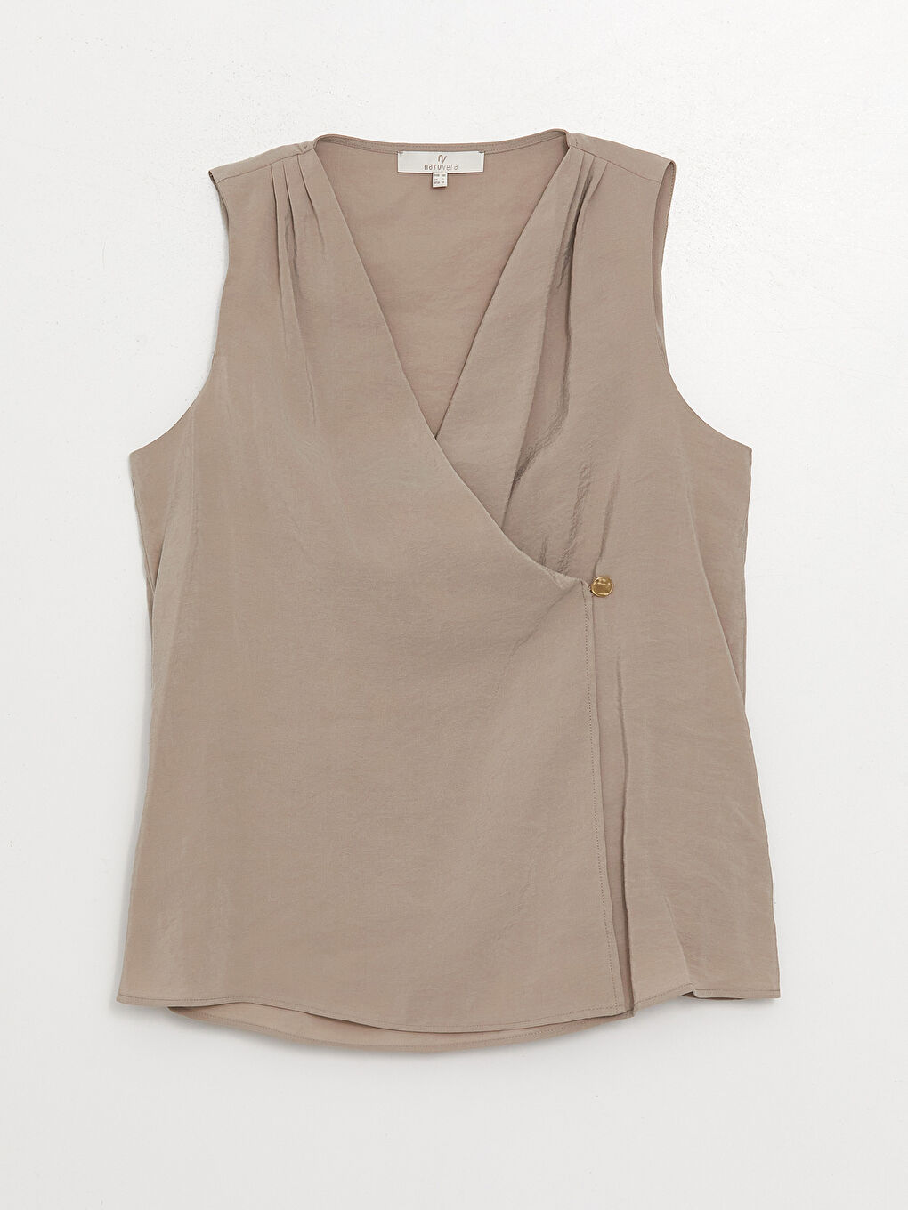 Bej Kruvaze Yaka Düz Poplin Kadın Bluz