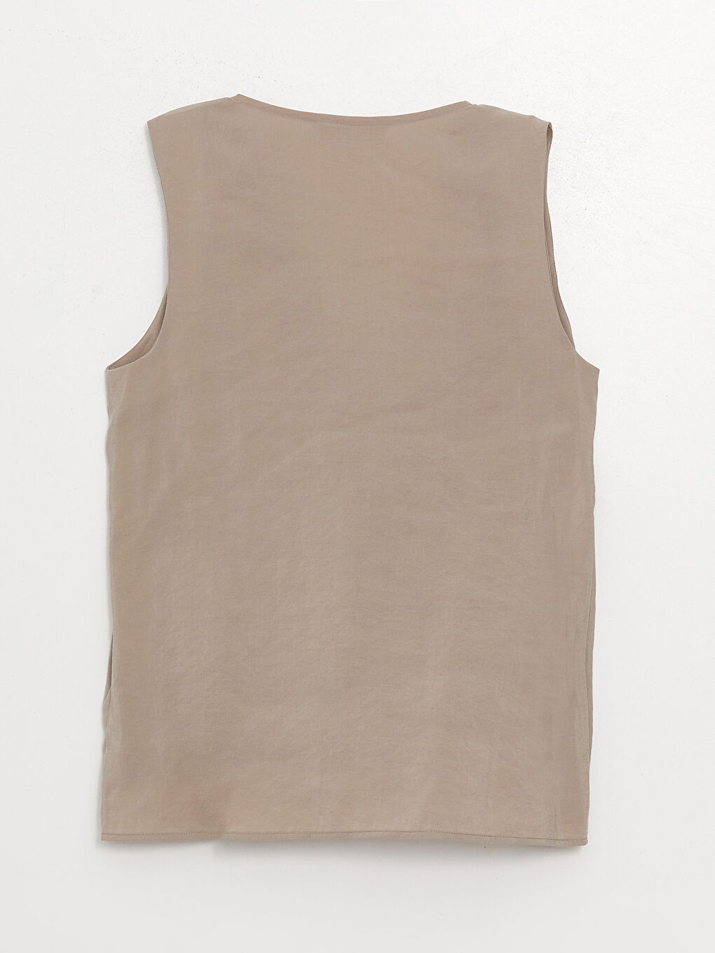 Bej Kruvaze Yaka Düz Poplin Kadın Bluz-1