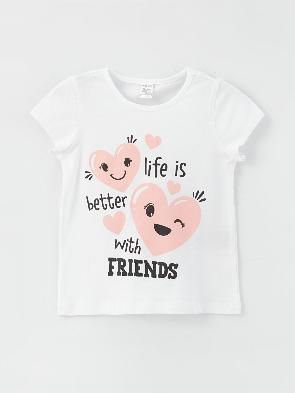 Beyaz Bisiklet Yaka Kısa Kollu Baskılı Kız Bebek Tişört ve Tayt 2'li Takım-1