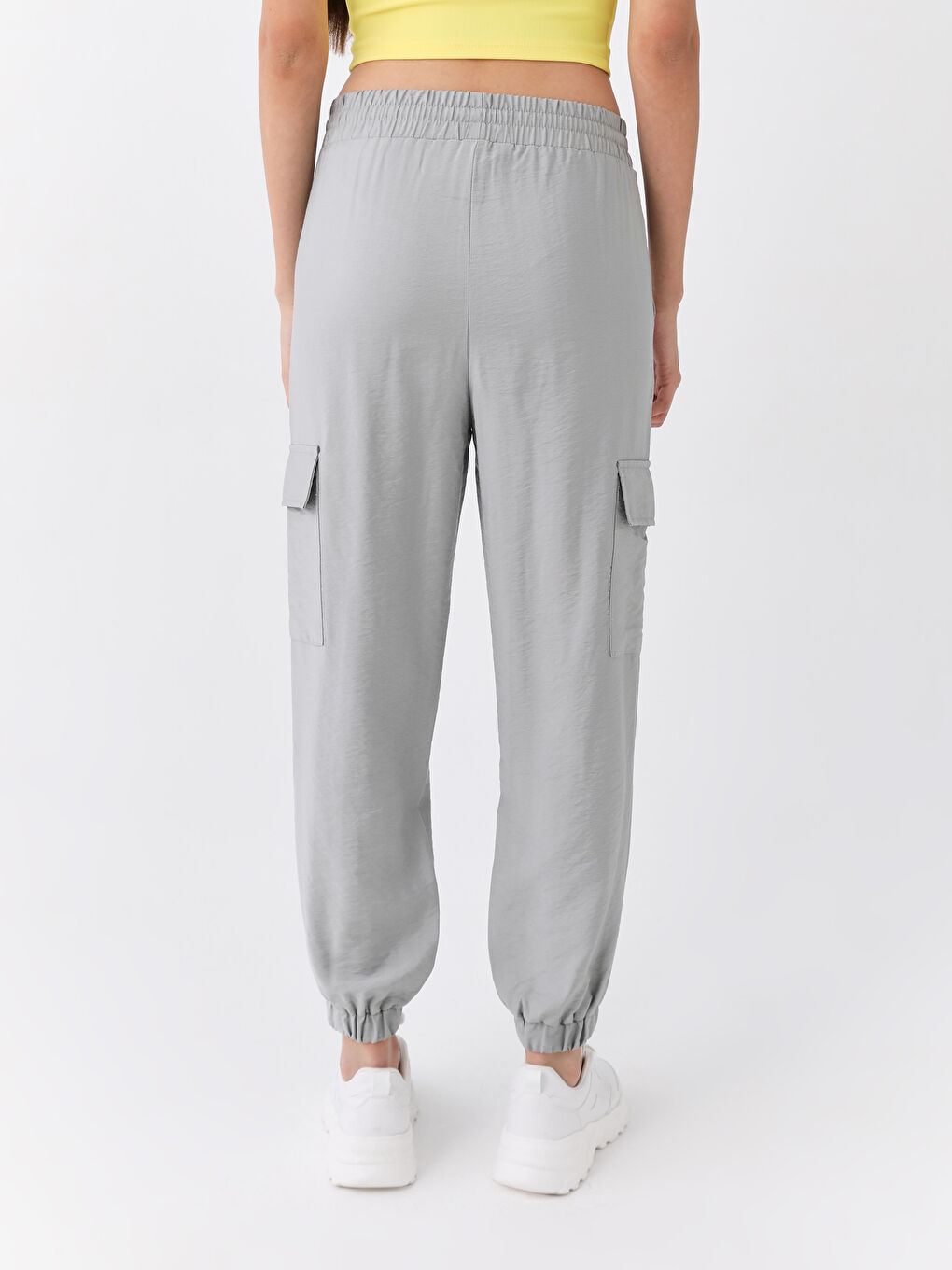 Gri Beli Lastikli Kadın Jogger Pantolon-2