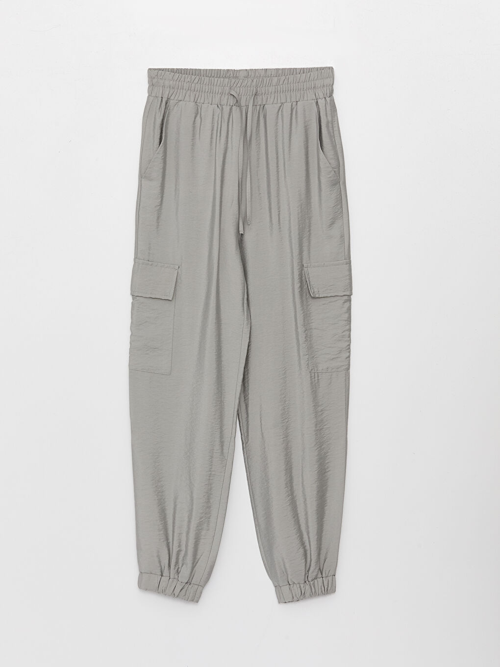 Gri Beli Lastikli Kadın Jogger Pantolon-4