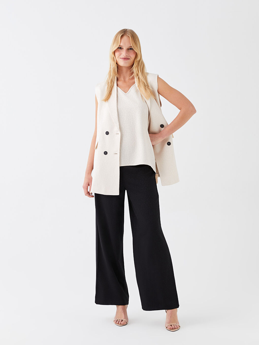 Elasticated Waist Patterned Wide Leg Women's Trousers