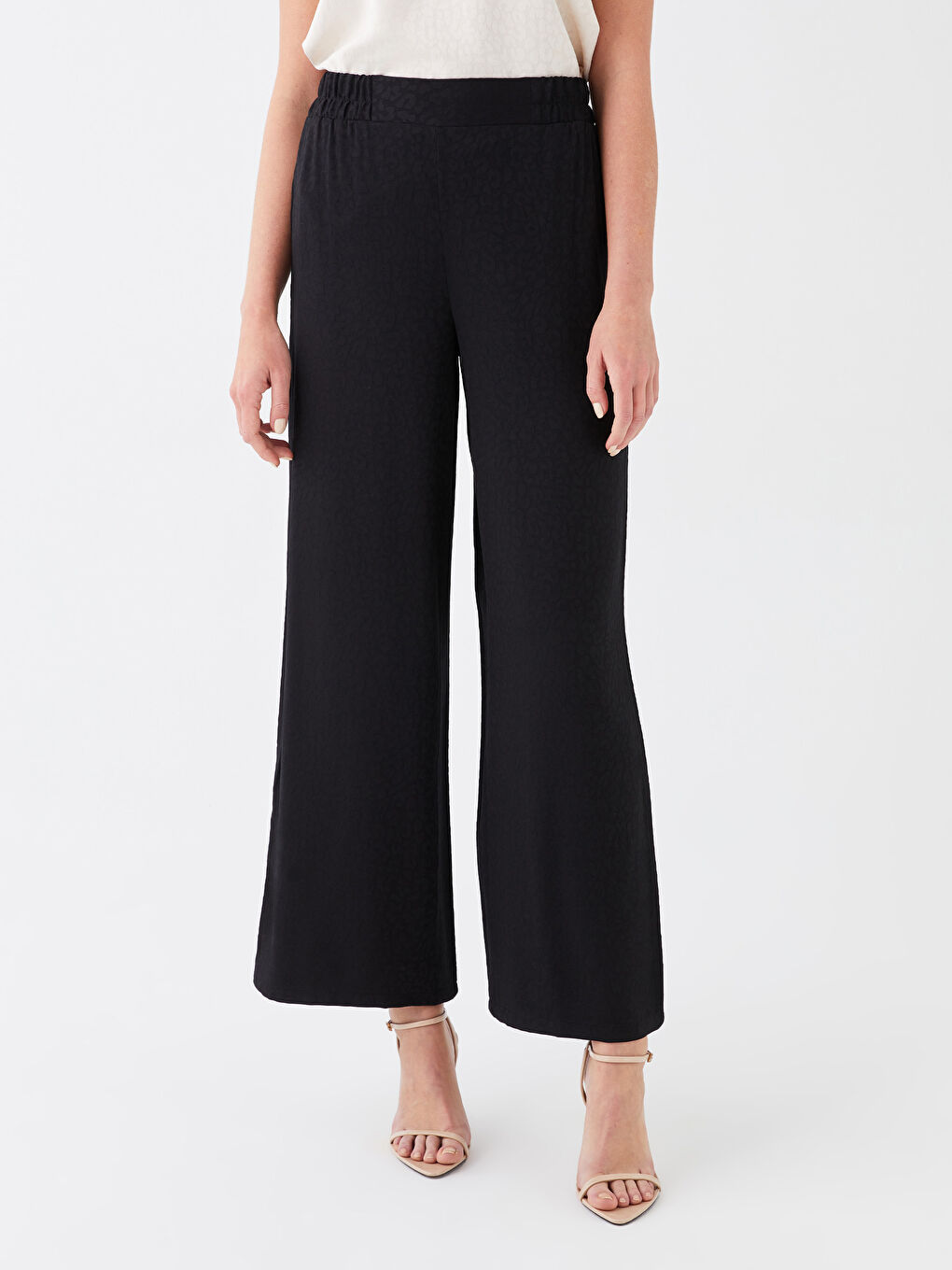 Elasticated Waist Patterned Wide Leg Women's Trousers-3