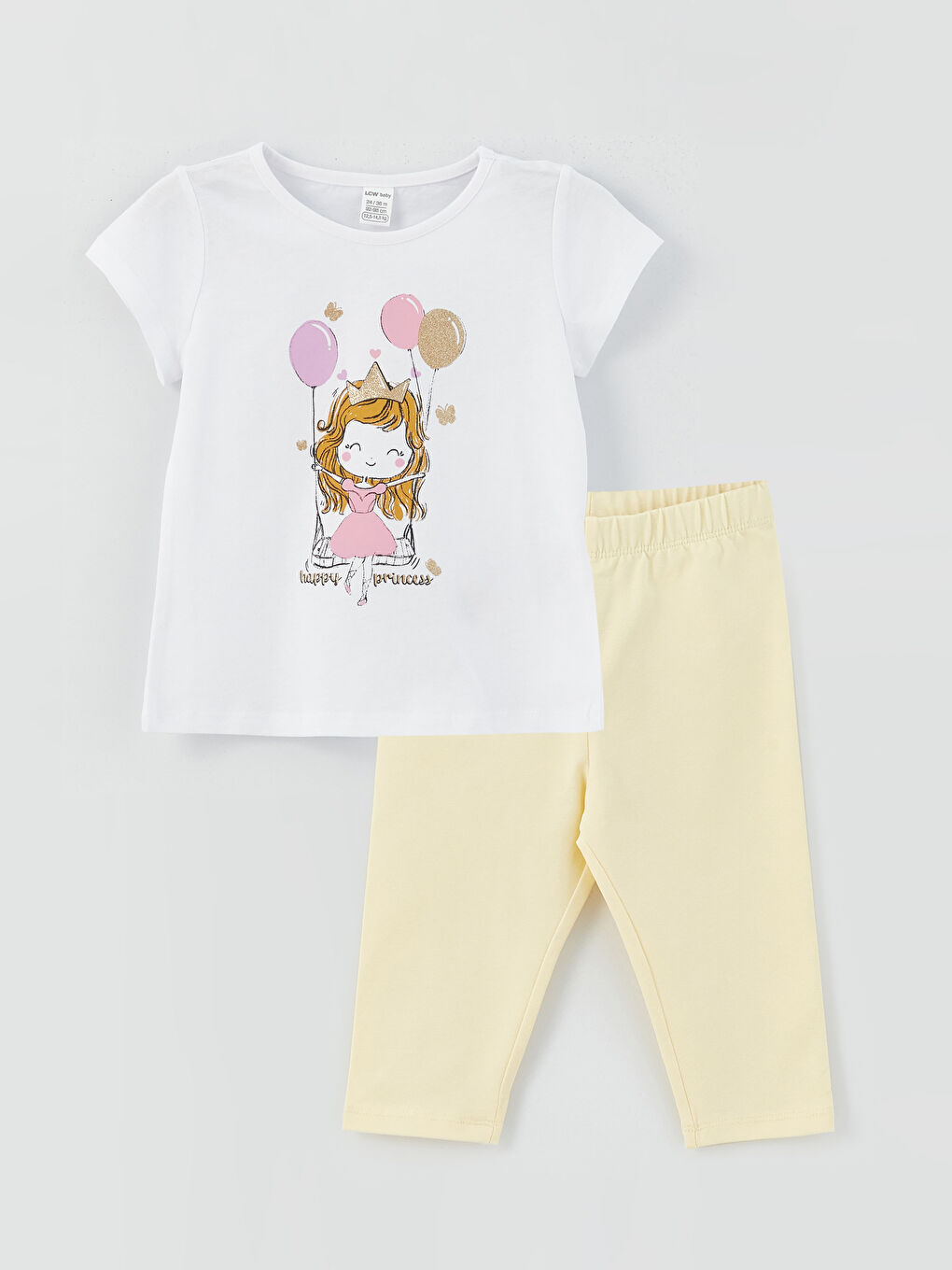 Beyaz Bisiklet Yaka Baskılı Kız Bebek Tişört ve Tayt 2'li Takım